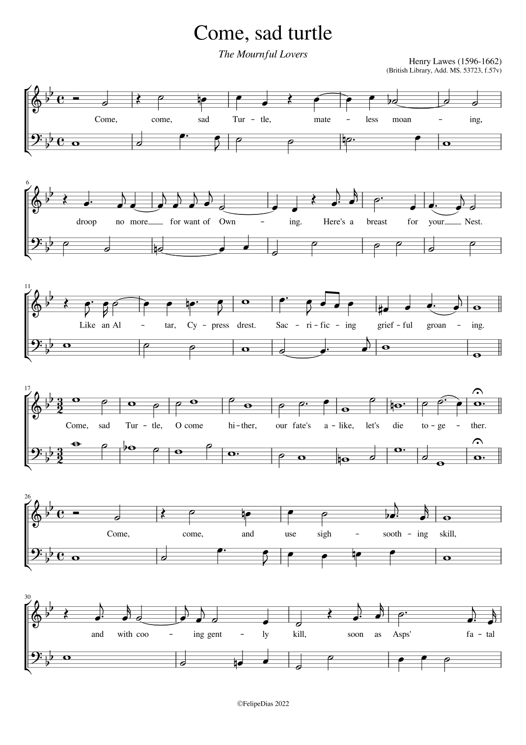 Come sad turtle (The Mournful Lovers) (arr. Early Music Scores)