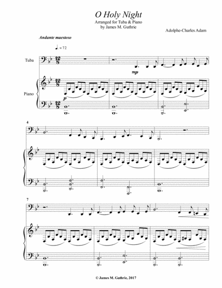 O Holy Night for Tuba & Piano (arr. James M. Guthrie, ASCAP)