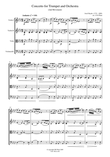 Haydn: Trumpet Concert in Eb Major (Mov 2) for String Quartet - Score and Parts (arr. Julie Doubleday)