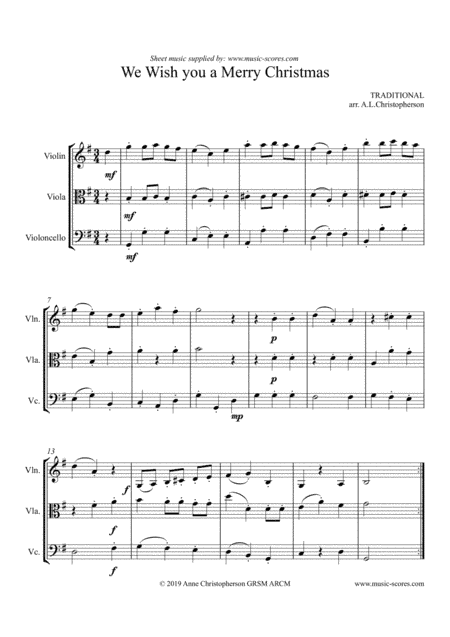 We Wish you a Merry Christmas - Violin, Viola and Cello (arr. Anne L Christopherson GRSM ARCM)