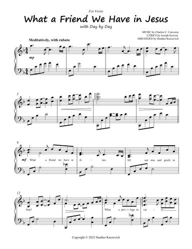 What a Friend We Have in Jesus with Day by Day | advanced piano (arr. Heather Knezevich)