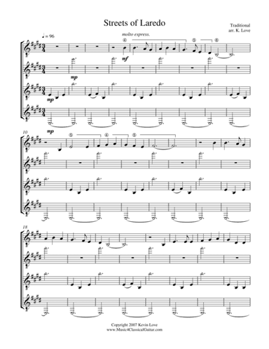 Streets of Laredo (Guitar Quartet) - Score and Parts (arr. Kevin Love)