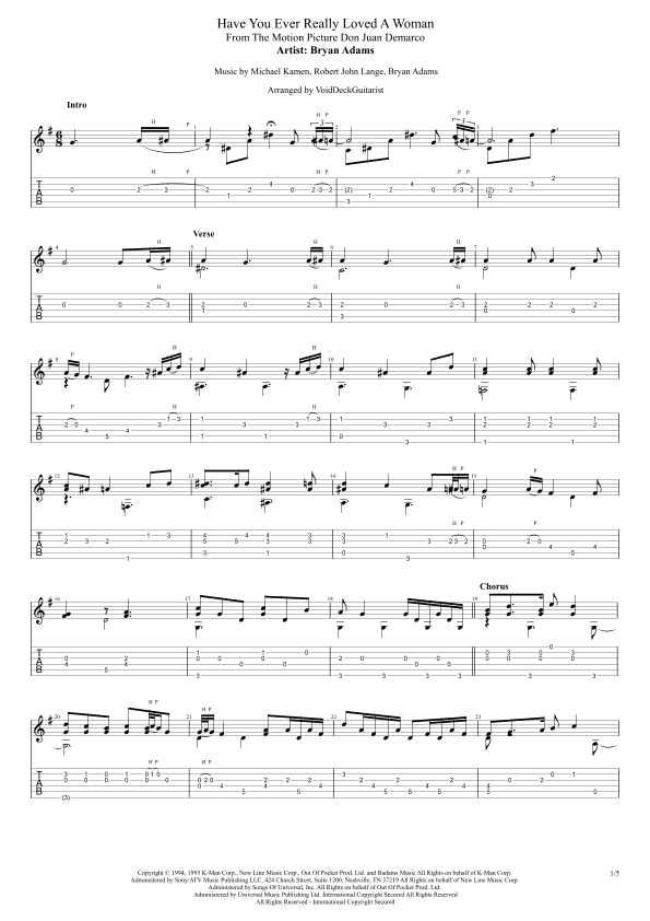 Have You Ever Really Loved A Woman? (arr. VoidDeckGuitarist)