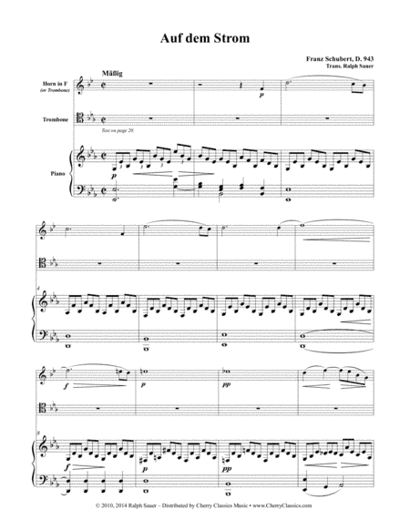 Auf dem Strom for Trombone, Horn & Piano (arr. Sauer, Ralph)