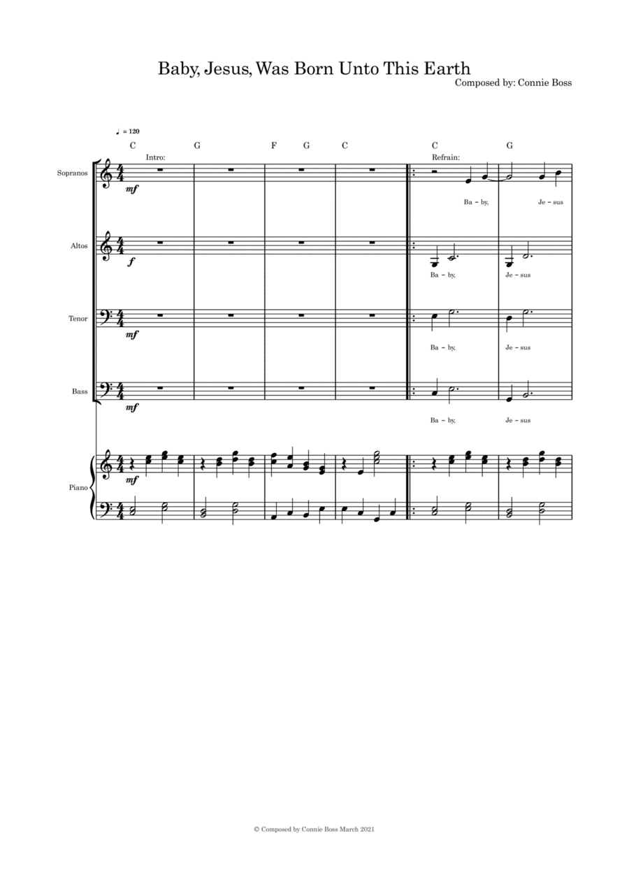 Baby, Jesus, Was Born Unto This Earth - SATB and piano