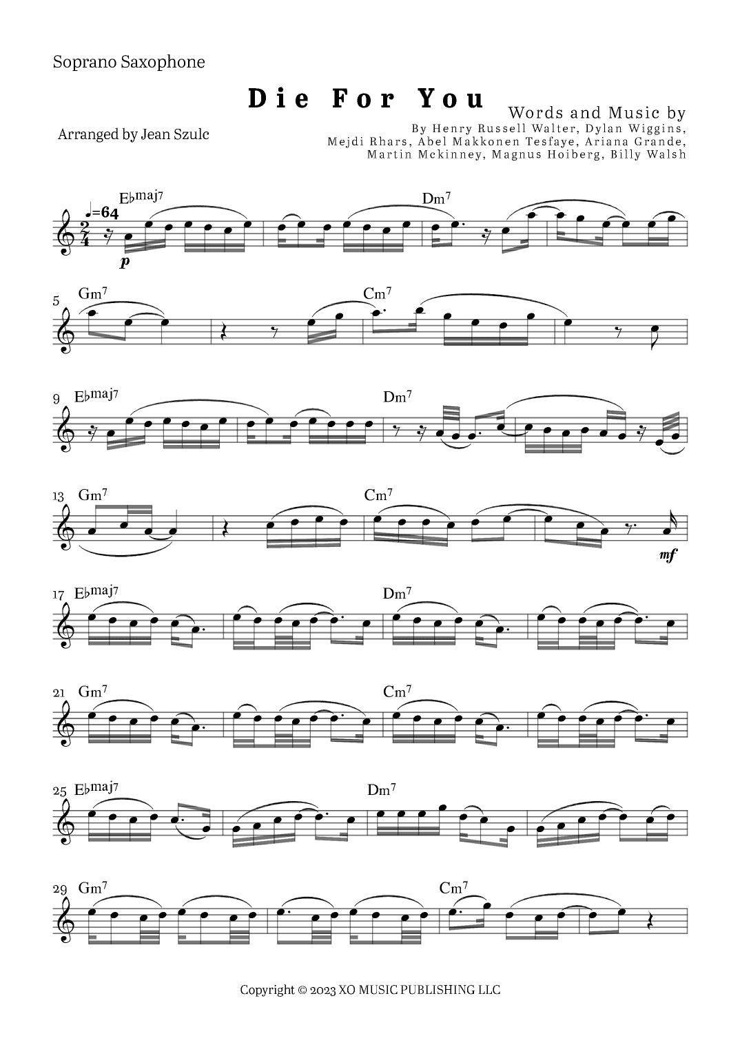 Die For You Remix (arr. Jean Szulc)