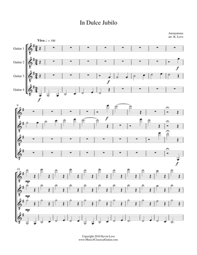 In Dulce Jubilo (Guitar Quartet) - Score and parts (arr. Kevin Love)
