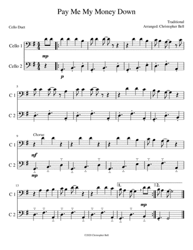 Pay Me My Money Down - Easy Cello Duet (arr. Christopher Bell)