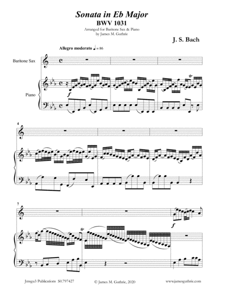 BACH: Sonata BWV 1031 for Baritone Sax & Piano (arr. James Guthrie, ASCAP)