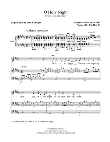 O Holy Night [low, B major] (arr. Chi-Hsin Yi)
