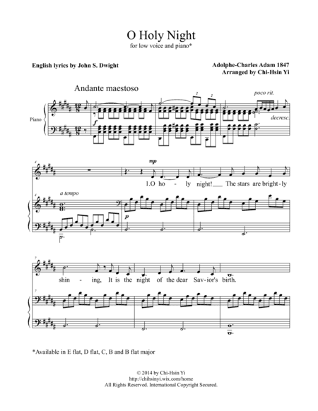 O Holy Night [low, B major] (arr. Chi-Hsin Yi)