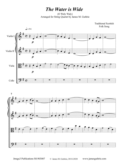 The Water is Wide for String Quartet (arr. James M. Guthrie)