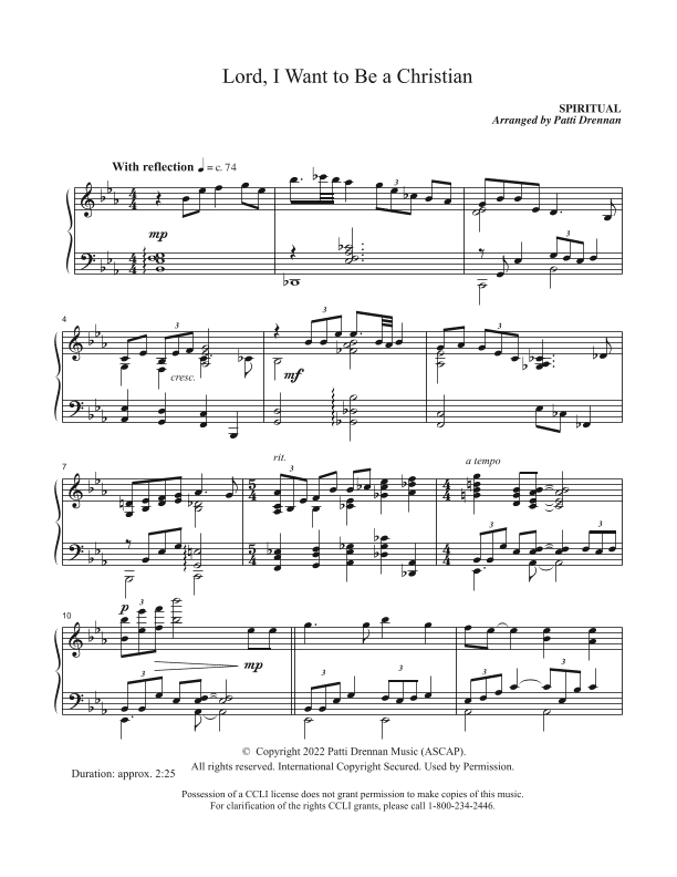 Lord, I Want to Be a Christian (arr. Patti Drennan)
