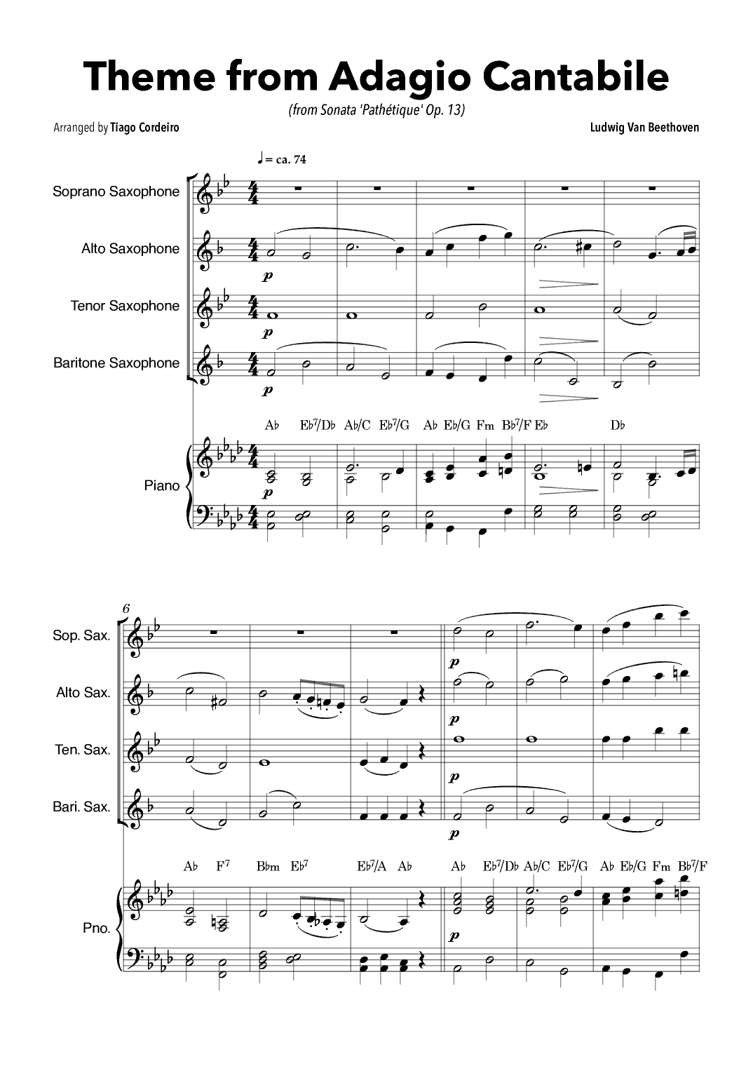 Theme From Adagio Cantabile (from Sonata 'Pathétique' Op.13) (arr. Tiago Cordeiro)