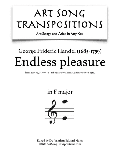 HANDEL: Endless pleasure (transposed to F major) (arr. ArtSongTranspositions.com)