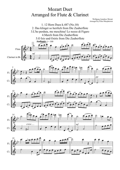 Mozart Duet arranged for Flute and Clarinet (arr. Ellen Macpherson)