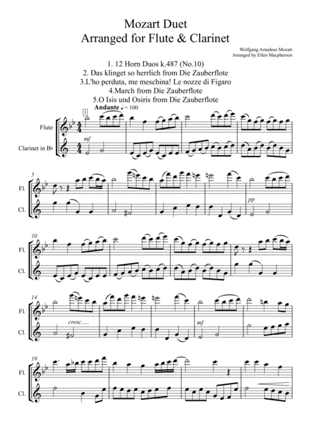 Mozart Duet arranged for Flute and Clarinet (arr. Ellen Macpherson)