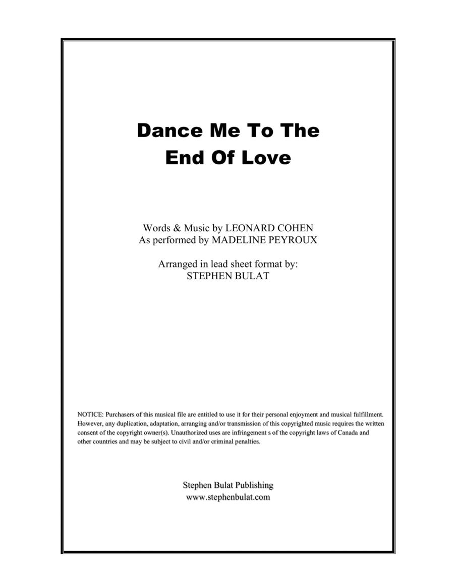 Dance Me To The End Of Love (arr. Stephen Bulat)