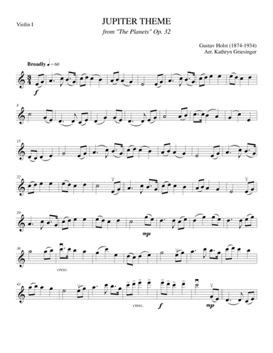 "Jupiter" Theme, from The Planets (Gustav Holst) String Quartet (arr. Kathryn Griesinger)