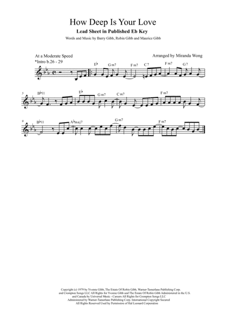 How Deep Is Your Love  from the Motion Picture SATURDAY NIGHT FEVER (arr. Miranda Wong)