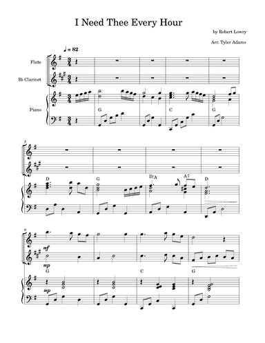 I Need Thee Every Hour (Flute and Clarinet Duet with Piano) (arr. Tyler Adams)