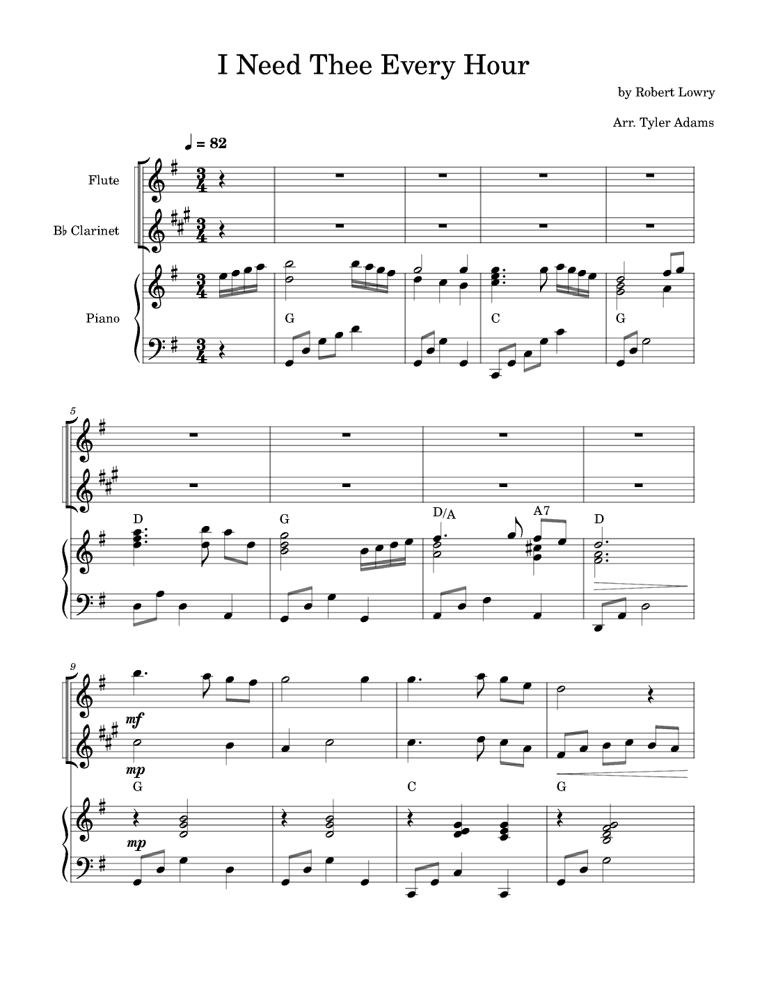 I Need Thee Every Hour (Flute and Clarinet Duet with Piano) (arr. Tyler Adams)