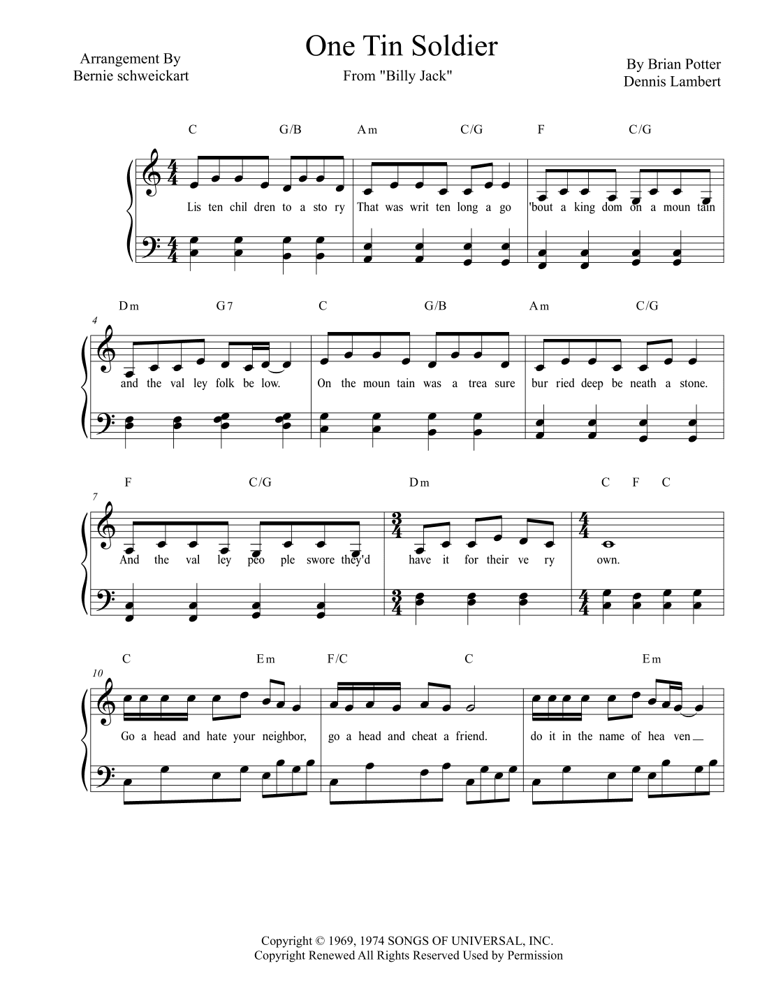 One Tin Soldier (arr. Bernie Schweickart)