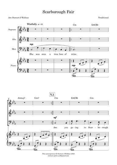 Scarborough Fair - SA-Men & Piano (arr. Stewart J Wallace)