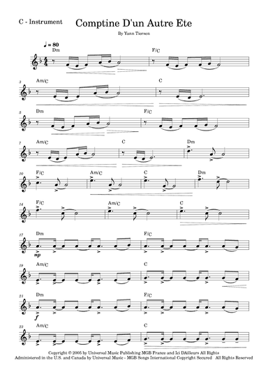 Comptine D'un Autre Été: L'après-midi (arr. Fabio Eduardo de Oliveira)