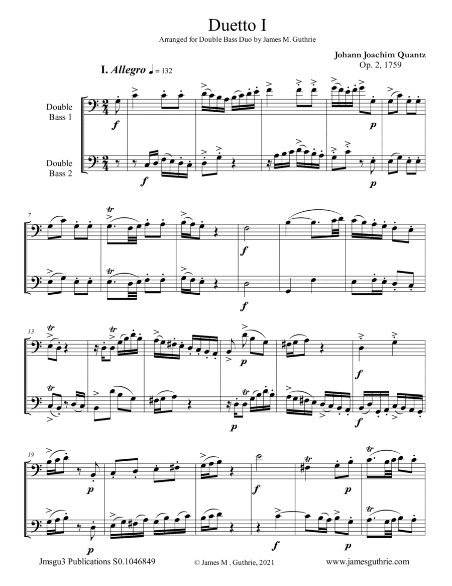 Quantz: Duetto Op. 2 No. 1 for Double Bass Duo (arr. James M. Guthrie)