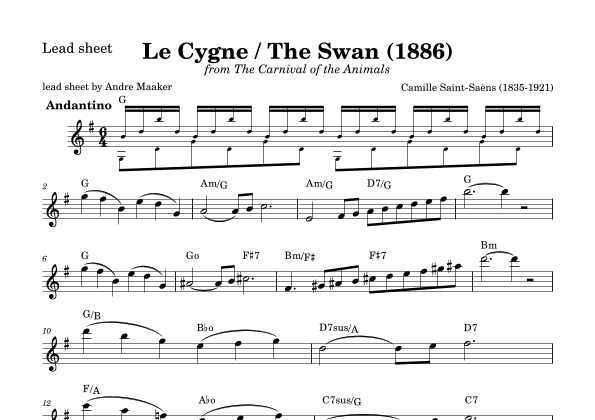 Camille Saint-Saens - Le Cygne / The Swan - lead sheet (arr. Andre Maaker)