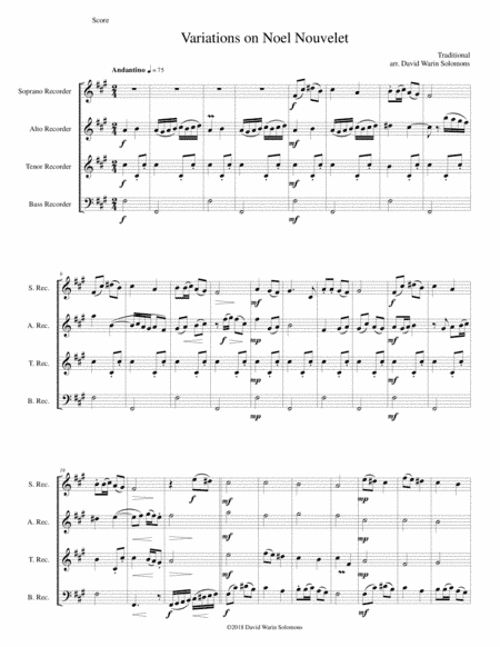 Variations on Noel Nouvelet for recorder quartet (arr. David Warin Solomons)