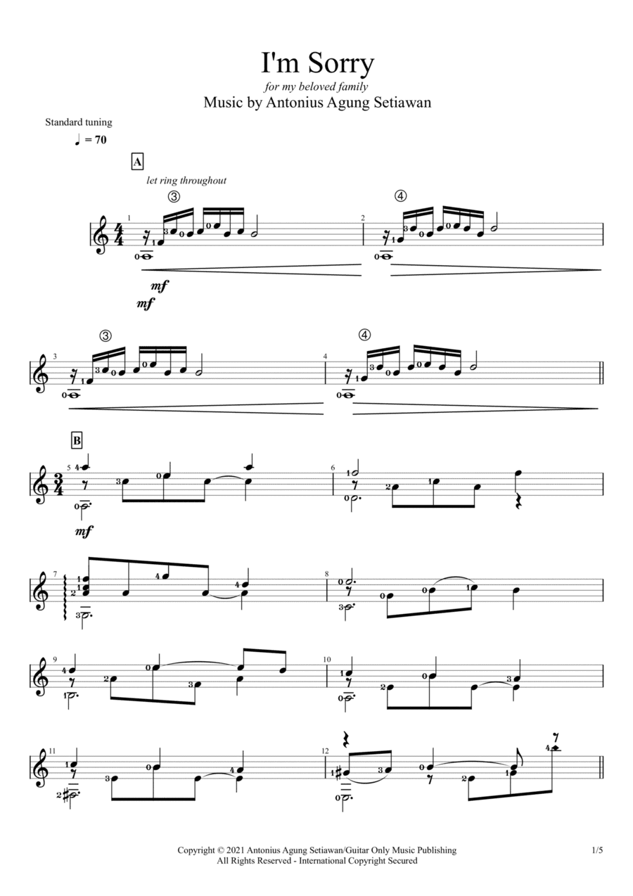 I'm Sorry (Solo Guitar Score)