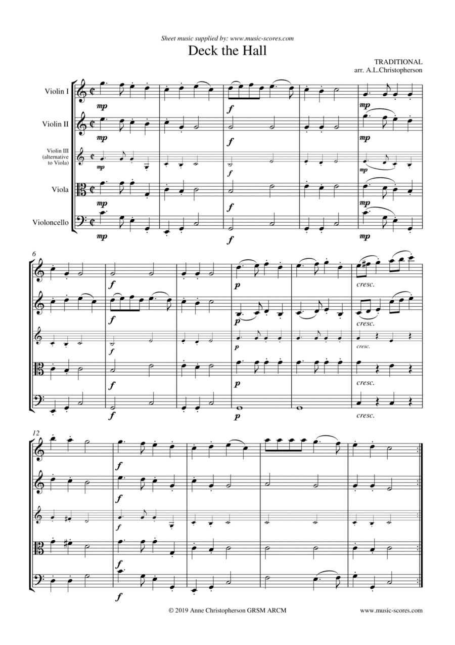 Deck the Halls with Boughs of Holly - String Quartet