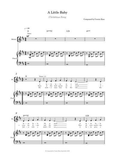 A Little Baby - Christmas song solo and piano composed by Connie Boss