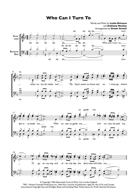 Who Can I Turn To (when Nobody Needs Me) (arr. Simon Arnott)