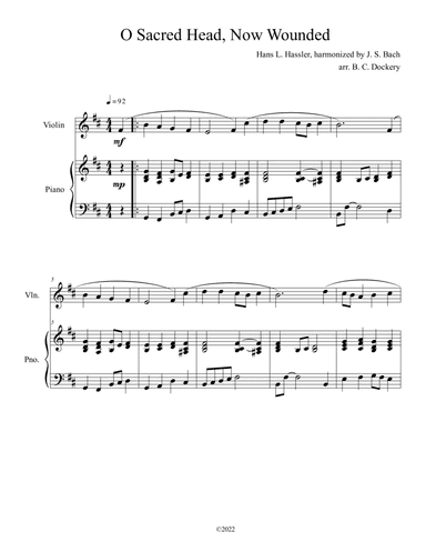 O Sacred Head, Now Wounded (Violin Solo with Piano Accompaniment) (arr. B. C. Dockery)