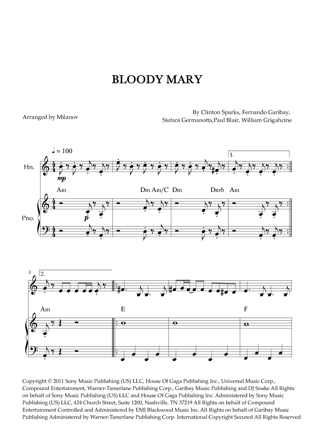 Bloody Mary (arr. Milanov)