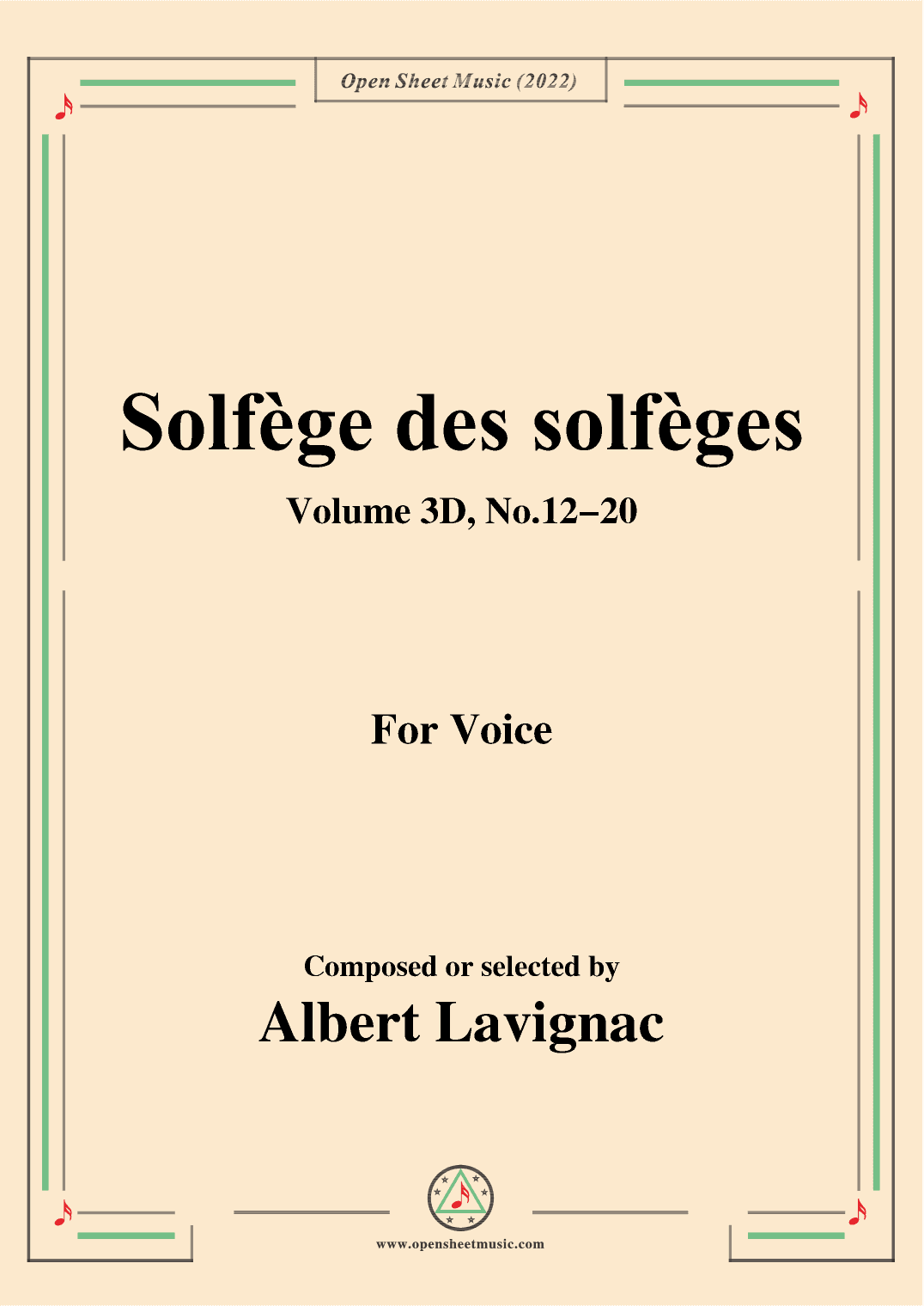 Lavignac-Solfege des solfeges,Volum 3D No.11-20,for Voice (arr. OSM Press)