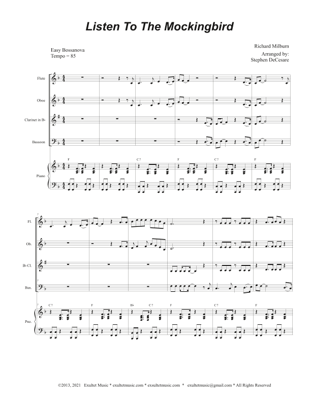 Listen To The Mockingbird (Woodwind Quartet and Piano) (arr. Stephen DeCesare)