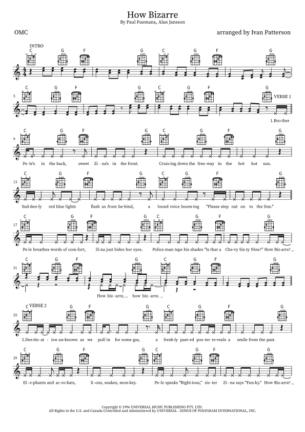 How Bizarre (arr. Ivan Patterson, Pūkāea Music Publishing)