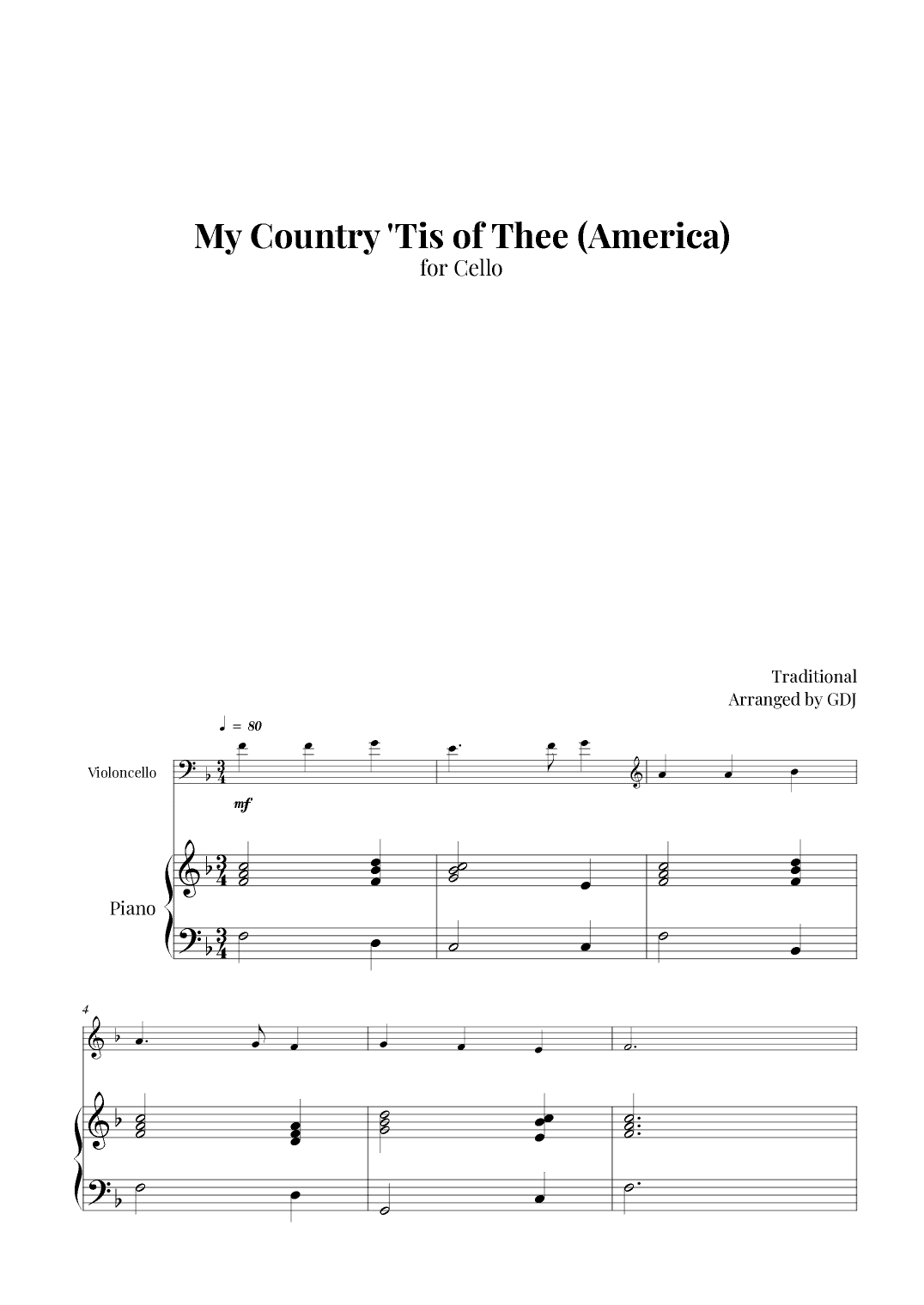 My Country 'Tis of Thee (America) (arr. GDJ)