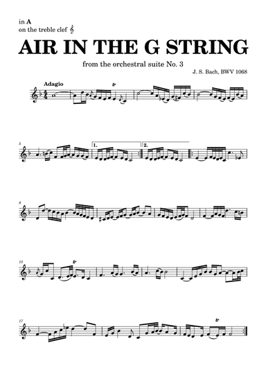 Air on the G string in D, BWV 1068 (accompanied) - for A instruments in treble clef (arr. Leyandder Trustworthy)