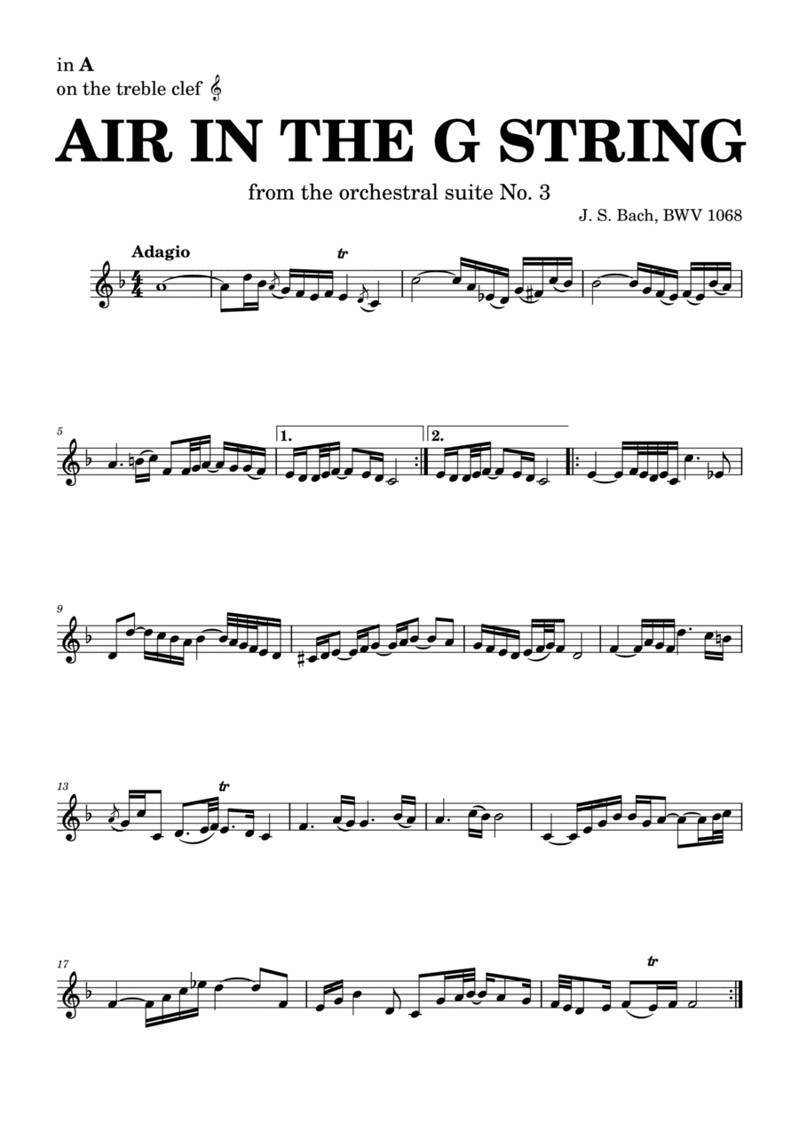 Air on the G string in D, BWV 1068 (accompanied) - for A instruments in treble clef (arr. Leyandder Trustworthy)