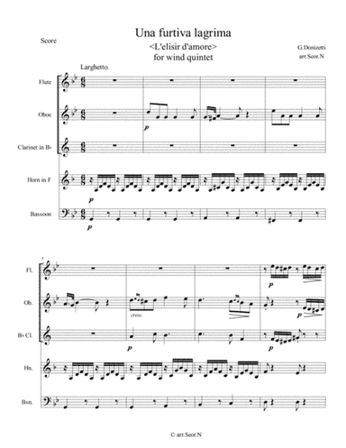 Una furtiva lagrima for Woodwind Quintet