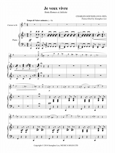 Charles Gounod: Je Jeux Vivre for Clarinet and Piano (arr. Seunghee Lee)