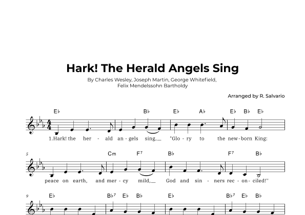 Hark! The Herald Angels Sing (Key of E-Flat Major) (arr. R. Salvario)