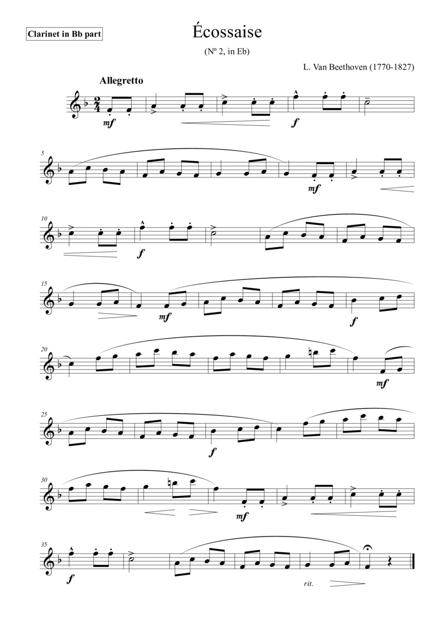 Écossaise (Nº 2, in Eb) - for clarinet Bb (arr. Passoni Music)
