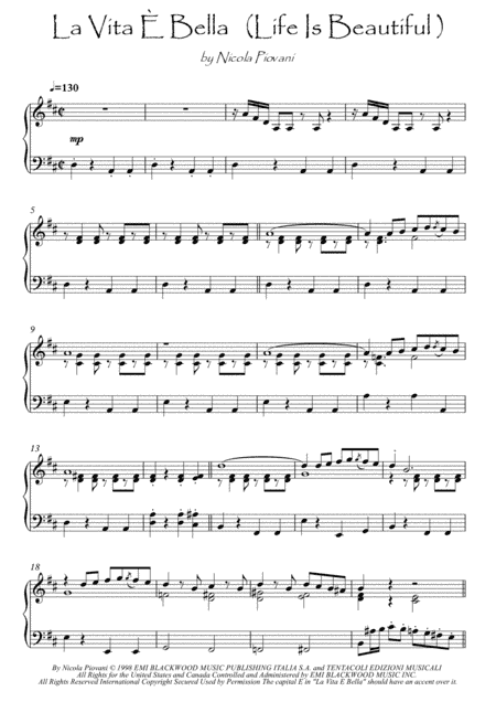 Life Is Beautiful (la Vita E Bella) (arr. PianoSheetNow)