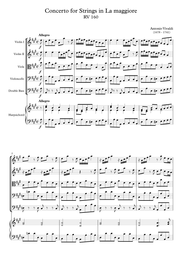 Concerto for Strings in La maggiore RV 160